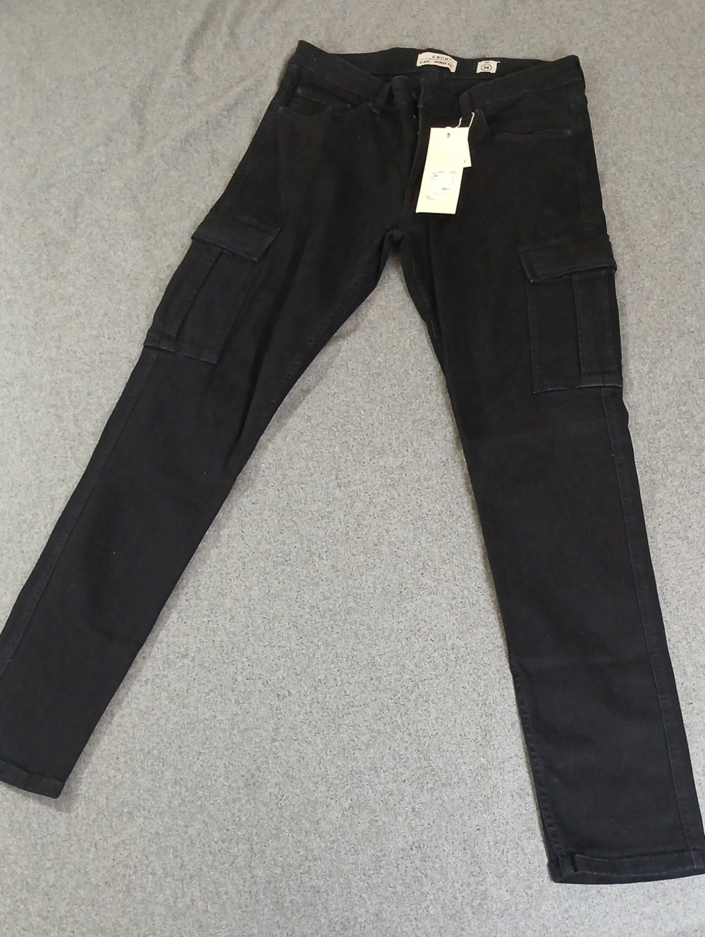 Celio Men's NEW Skinny Cargo Jeans in Black - Slim Utility Style 34x32